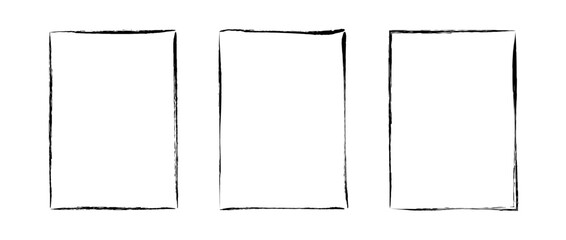 Poster - Grunge rectangle frame set. Different paint brushed border collection. Black chalk or ink rectangular uneven stroke design elements for banner, poster, flyer, brochure, cover. Vector A4 carde