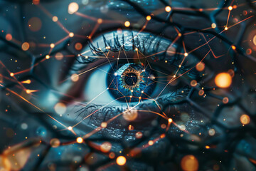 Poster - A close up of a blue eye with a web of lines surrounding it