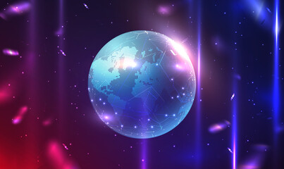 Fototapete - Global network connection and World map point. Planet Earth. Global business. Abstract digital world map hologram with connection lines. Digital technology concept. Futuristic technology Vector EPS10.
