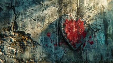 Wall Mural - A heart painted on a wall with blood stains.