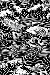 A black and white pattern with waves and waves.