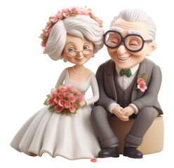 Sticker - PNG Senior wedding couple figurine glasses bride.