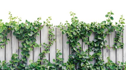 Wall Mural - Green leaves fence wall, ivy climb on fence wall, isolated on white background, eco friendly green hedge
