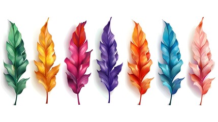 Wall Mural - Set of bromeliad leaf, natural beautiful bright colorful leaves isolated on white