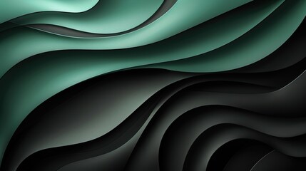 Wall Mural - A green and black abstract painting with a wave pattern