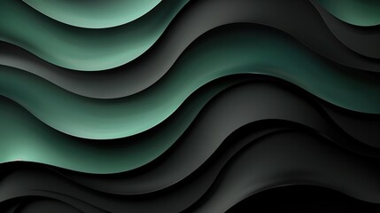 Wall Mural - A green and black abstract painting with a wave pattern