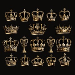 Crowns Set: Gold Symbol of Nobility and Elegance in Royal Design