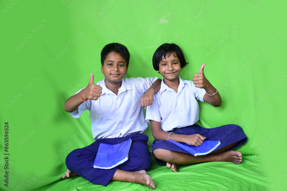 Happy Rural and Modern Indian student schoolgirls and boy wearing ...