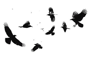 Canvas Print - flock of flying crows , png file of isolated cutout object on transparent background.::