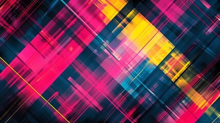 Wall Mural - Vibrant Geometric Plaid Texture on Glossy Black Surface   Energetic Abstract Digital