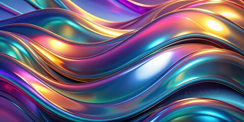 Canvas Print - Experience the futuristic allure of this abstract stock photo, where iridescent liquid metal and fluid shapes form a stunning display of colorful waves and dynamic curves.