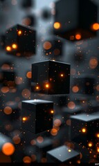 Poster - A black and orange cube pattern with a lot of glowing lights