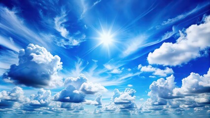 Sticker - Blue sky background with fluffy white clouds, blue sky, background, nature, white clouds, weather, clear sky, sunlight