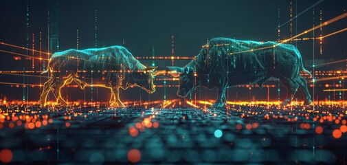Leinwandbilder - Two bulls are fighting in a digital world