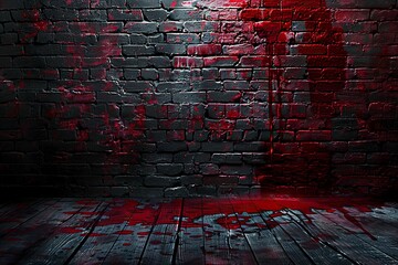 Wall Mural - Bloody background scary old bricks wall and floor, concept of horror and Halloween, HD, realistic, Generative ai