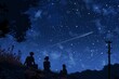 © baby - Making wishes on shooting stars with friends on a peaceful night, cozy vibe, Generative AI