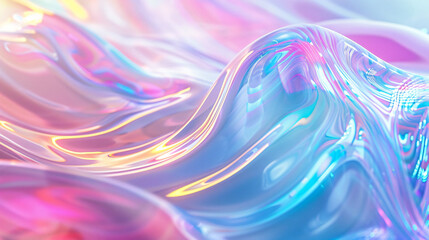 Poster - 3d render of Holographic iridescent abstract background with hologram effect, pastel colors, shiny, wave and wavy texture