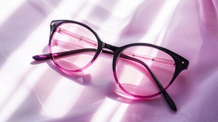 Canvas Print - Contemporary Pink and Black Eyeglasses on White Background