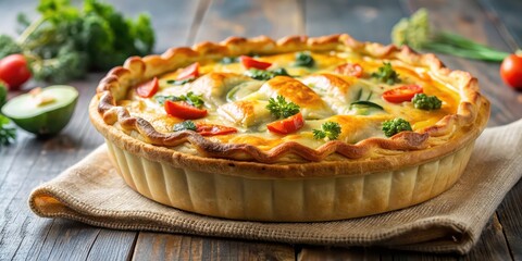 Wall Mural - A savory vegetable pie with a golden crust , vegetarian, healthy, homemade, meal, dinner, lunch, pie, baking, fresh