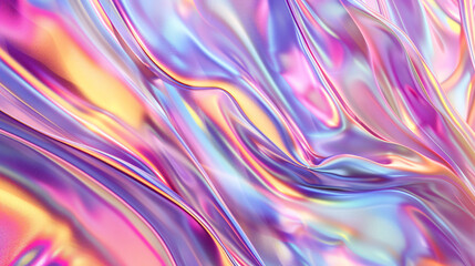 Wall Mural - 3d render of Holographic iridescent abstract background with hologram effect, pastel colors, shiny, wave and wavy texture