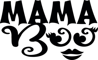 Mama boo. Halloween party lettering logo phrase. Black design element. Fashion design. Vector font illustration.