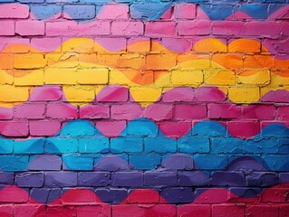 Wall Mural - A brick wall with a bold, modern abstract mural in vibrant colors.