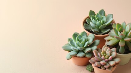 Wall Mural - Small succulent plants in pots with room for text