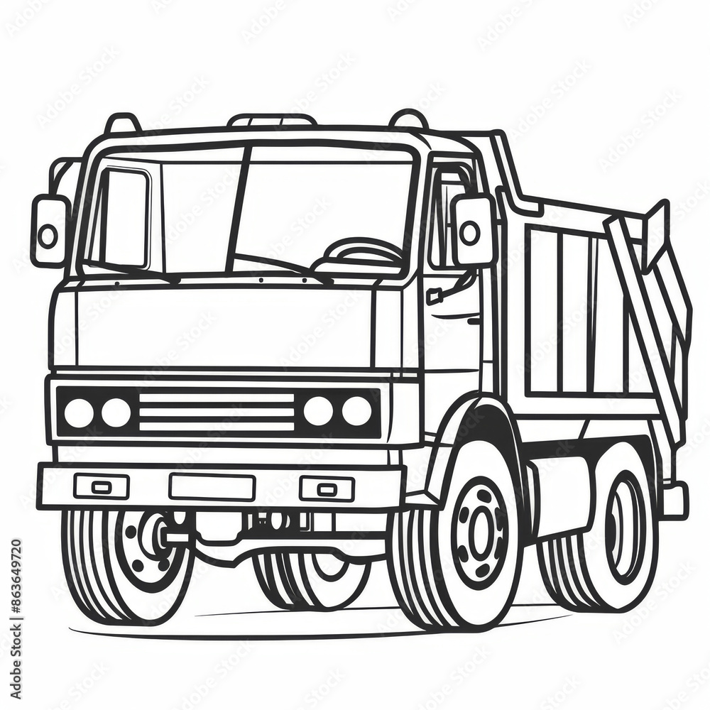 Line art of a heavy-duty dump truck, commonly used in construction and ...