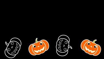 Abstract 2 Off And 2 On Cute Cartoon Halloween Pumpkin Lanterns Border In Dark Night With Empty Space, For Stop Motion, Digital Art, Procreate Pocket