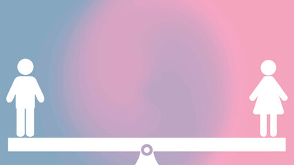 Silhouettes of a man and woman with a gradient blue and pink background. Perfect for themes of women's equality, gender balance, and social issues. Modern and impactful illustration. Vector background