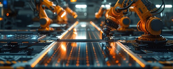 Poster - Industrial robotic arms in a high-tech manufacturing environment working on automation
