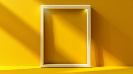 Wall Mural - Simple and modern blank frame on a deep yellow background, spotlight providing focused illumination