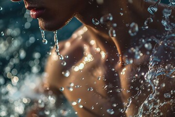 Canvas Print - a close up of a man with water on his face