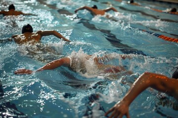 Canvas Print - a group of people swimming in a pool