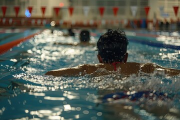 Poster - a man swimming in a pool with no shirt on