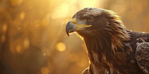 Poster - Golden Eagle Portrait in Warm Sunset Light