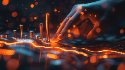Poster - a hand is touching a series of orange cylinders, which could represent a musical instrument or a pie