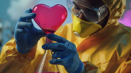 Wall Mural - A Scientist Pouring a Pink Liquid in the Form of a Heart into a Beaker