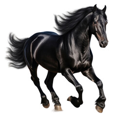 Canvas Print - PNG Galloping black horse stallion mammal animal.