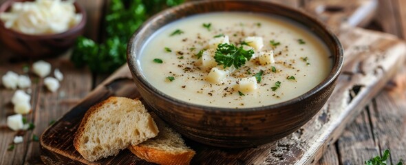 Wall Mural - Creamy Potato Soup With Parsley and Bread Croutons
