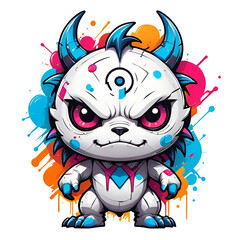 Poster - A cartoonish monster with blue and pink hair and horns