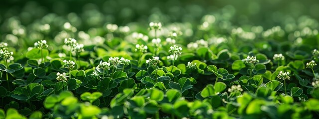  A crisp close-up of numerous green plants boasting tiny white flowers at their core should feature distinct background detail