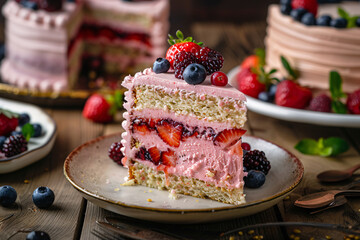 Wall Mural - a slice of cake with berries on top