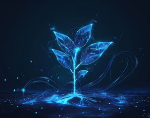 Poster - digital plant growth representing technology and innovation in a futuristic abstract blue theme