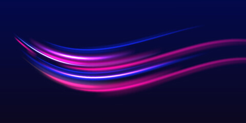 Poster - Long exposure of motorways as speed. Neon spiral lines in yellow blue and purple colors. Image of speed motion on the road.