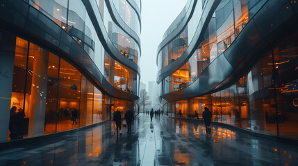 Poster - Close up of commercial building facade in modern city