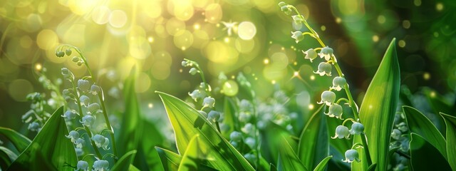 Wall Mural -  A tight shot of a flower cluster in the grass, sun rays filtering through nearby trees