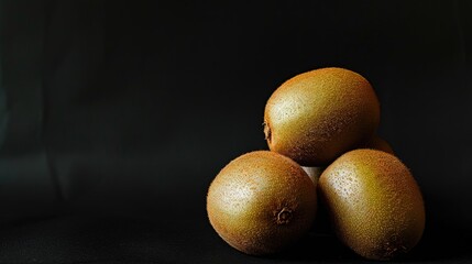 Sticker - Ripe organic kiwi fruits displayed against a black backdrop