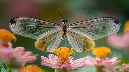 Sticker - Glasswing Butterfly Perched on a Flower