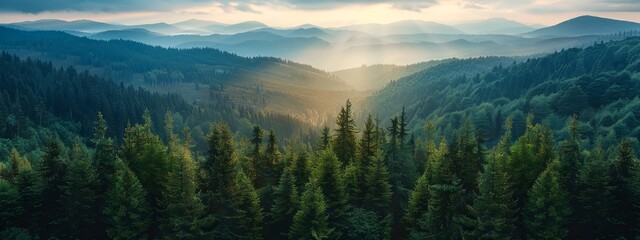 Canvas Print - clouds scatter, trees in foreground, mountains in background